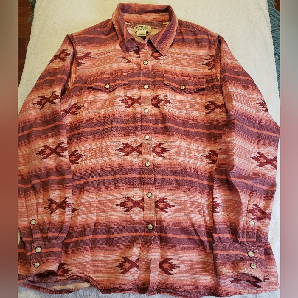 Ariat Snap Southwestern Aztec Print Western Shirt Womens Size Large